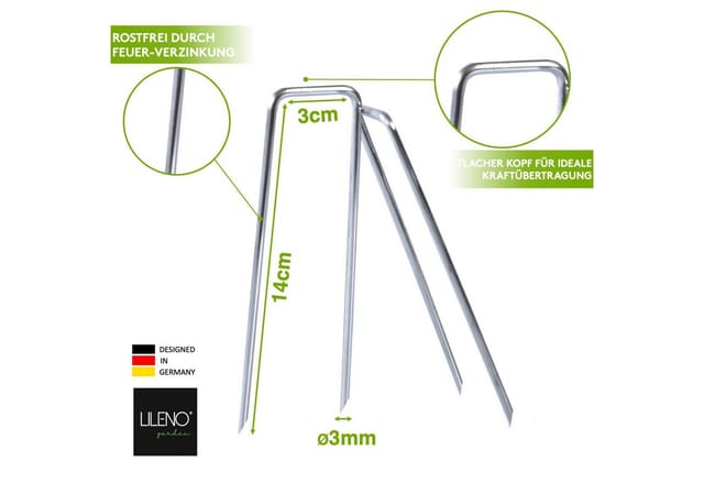 LILENO HOME Erdnagel für verschiedene Zwecke - Erdanker, Heringe, Erdnägel [100 Stück - 14x3 cm] - für Gartenvlies, Zelt o. als Erdanker