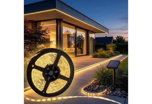 Spetebo LED Stripe Outdoor Solar Lichtstreifen selbstklebend, 120-flammig,Solar LED Stripe selbstklebend warm weiß 200 cm für Außen