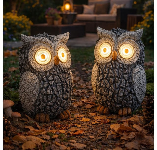 GLOBO LIGHTING LED Dekofigur, LED-Leuchtmittel fest verbaut, Solar Eule Gartenskulptur für Außen Gartendeko Figur Skulptur grau
