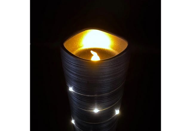 Online-Fuchs LED-Kerze 5er Set große Metallic LED-Kerzen mit Lichterkette umwickelt und Timer (warmweiße Beleuchtung, Rot, Blau, Salbei, Champagner & Berry), inkl. 6-Stunden Timerfunktion - realistische Acrylflamme