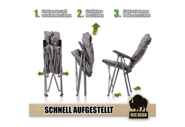 BigDean Campingstuhl Bequemer Campingstuhl faltbar Rückenlehne verstellbar (Packung, 1 St), Luxus Faltstuhl, Wasserabweisend, Uv-Beständig