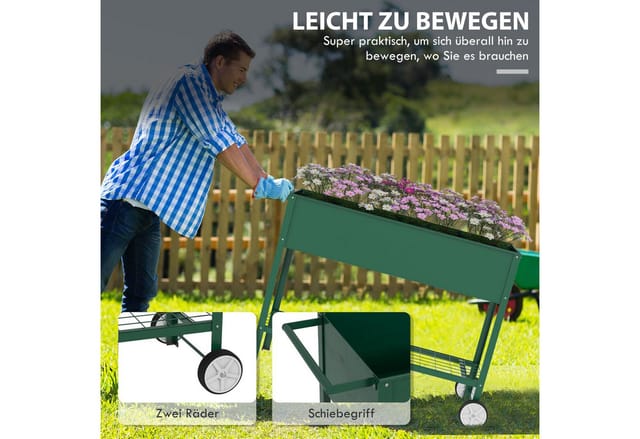 Outsunny Hochbeet Kräuterbeet Pflanzenbeet mit Rädern, Regal (Pflanzkasten, 1 St., Blumenkasten), für Garten, Balkon Grün 109 x 44 x 80 cm