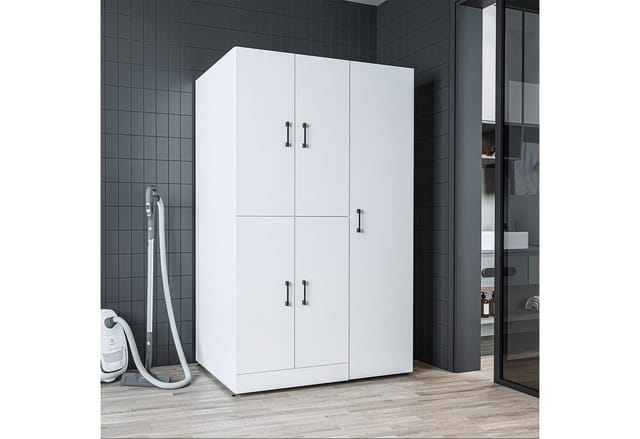 Roomart Waschmaschinenumbauschrank Roomart Waschmaschinenschrank DORA 115 cm – Waschturm mit Aufsatz (für Waschmaschine & Trockner mit Regalboden, Weiß • Weiß Eiche • Anthrazit Eiche • Eiche • Schwarz Eiche)