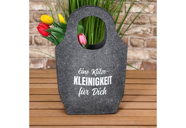 CEPEWA Aufbewahrungstasche Geschenktasche 3er Set Sprüche 27x38,5x10cm grau Filztasche Henkel