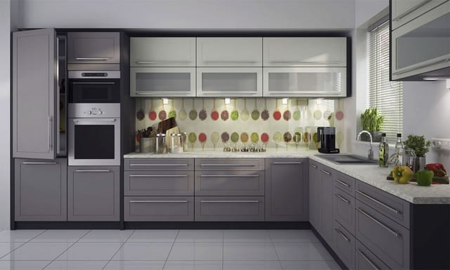 Feldmann-Wohnen Winkelküche Kvantum, (Kvantum), 385cm lava matt/ vanille + beige matt 14-teilig