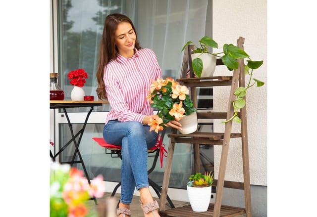relaxdays Blumenständer Blumentreppe Holz dunkelbraun, L