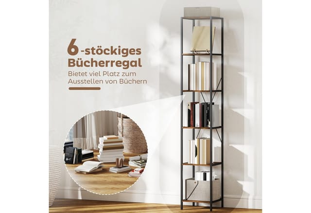 HOMCOM Bücherregal mit verstellbaren Fußpolstern, Standregale 2-tlg., für Wohnzimmer, Schlafzimmer, Rustikal-Braun