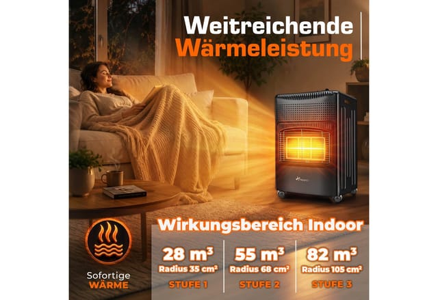 TRESKO Heizstrahler 4200 W Gasheizung + Abdeckung Gasheizer 3 Stufen Gasofen Gasheizofen