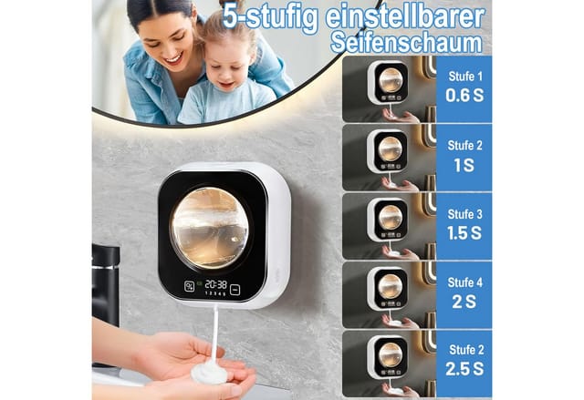 Senmudi Seifenspender Automatischer Seifenspender, 320 ml, 5-stufige Schaumregulierung, (USB-wiederaufladbar, mit Ambientelicht und bis zu 80 Tagen Laufzeit, IPX5 Wasserdicht, Geeignet für Küche, Bad, Büro, Schule, Hotel usw), Es ist das perfekte Geschenk für Familie, Freunde oder den Partner