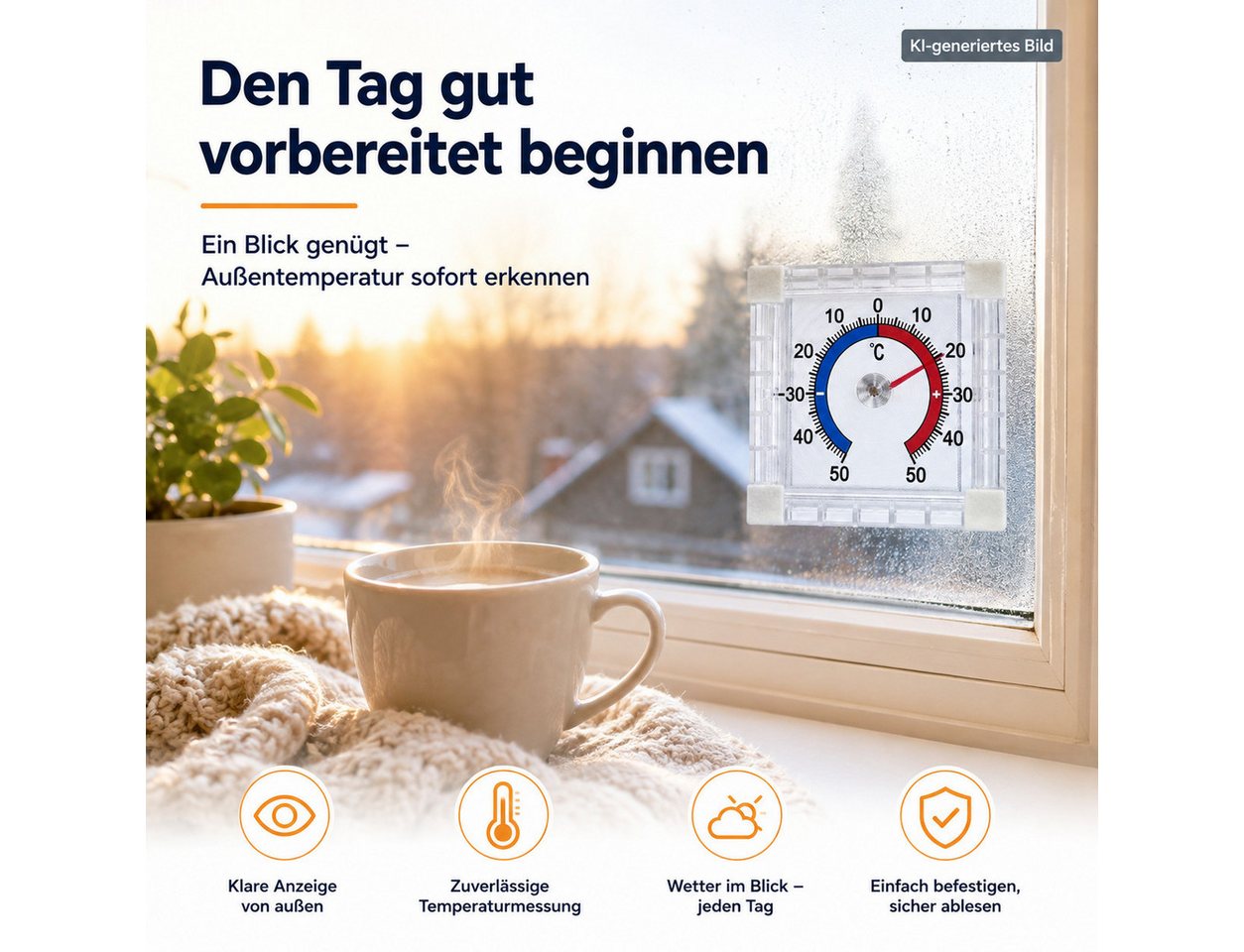 Testrut Gartenthermometer Fensterthermometer Thermometer Fenster Außenthermometer, 1-tlg. Bild 2
