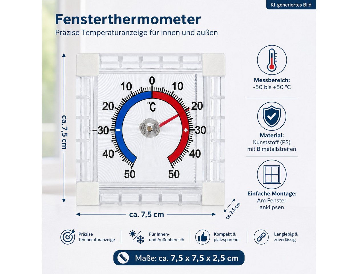 Testrut Gartenthermometer Fensterthermometer Thermometer Fenster Außenthermometer, 1-tlg. Bild 3