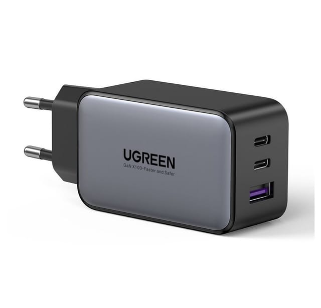 UGREEN GaN Ladegerät 2x USB Type C / 1x USB 65W Power Delivery grau USB-Ladegerät