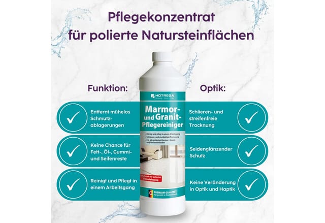 HOTREGA® Marmor und Granit Pflegereiniger Marmor Reiniger Konzentrat Flasche 1L Pflegeset