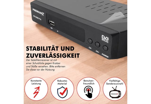 PremiumX HD 520SE-B FTA Digital SAT Receiver DVB-S2 HDMI SCART Antennenkabel SAT-Receiver