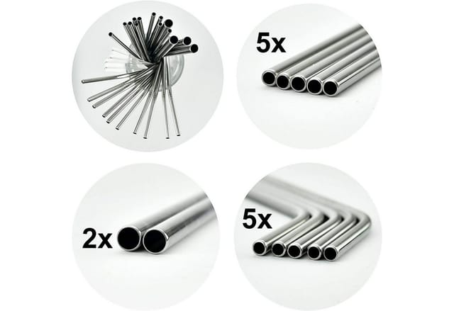 natumo Trinkhalme Edelstahl Strohhalm Set 12 Stück + 2 Bürsten, (13-tlg)