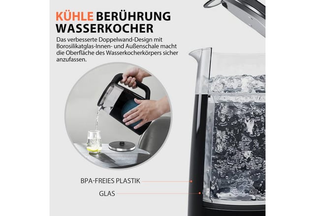 Taylor Swoden Wasserkocher Edelstahl Glas Wasserkocher Temperatureinstellung Warmhaltefunktion, 1.7 l, 2200,00 W, Temperatureinstellung, Temperaturanzeige, Warmhaltefunktion