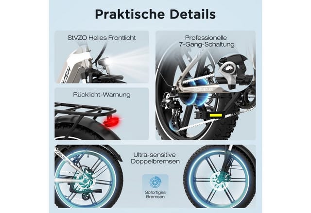 ECORUSH E-Bike Faltrad R2 20*4,0 Zoll Elektrofahrrad bis zu 60-100km, 7 Gang shimano shimano Schaltwerk, Kettenschaltung, Heckmotor, 499,2 Wh, Faltrad, MTB E Mountainbike, Pedelec für Damen u. Herren