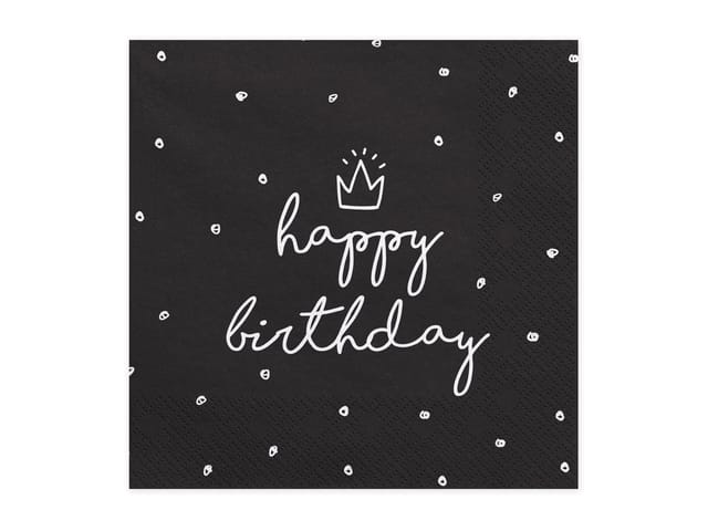 partydeco Papierserviette, Servietten Happy Birthday 33x33cm Krone / Punkte 20 Stück schwarz