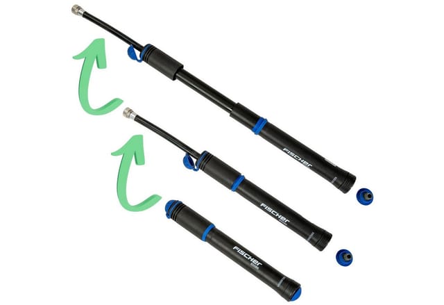 FISCHER Fahrrad Fahrradpumpe Mini Fahrrad-Pumpe Reflex Luftpumpe Minipumpe, Anschluss-Schlauch für Auto-Ventil Dunlop-Ventil Scaverand-Ventil