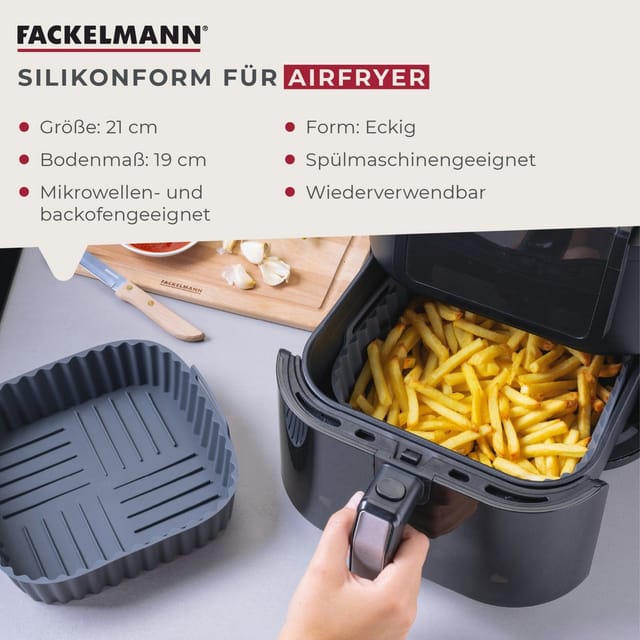 FACKELMANN Silikonform Silikon Backform, Heißluftfritteusen-Zubehör, Frittieren ohne Anhaften