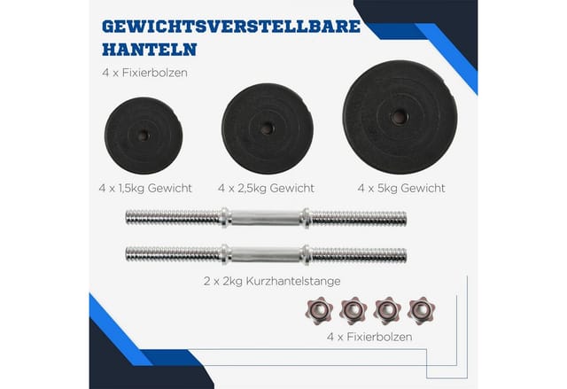 HOMCOM Hantel-Set Kurzhantel-Set 40 kg, Schwarz, (Set, 2er Set Kurzhanteln mit 12 Hantelscheiben), für Krafttraining und Fitness