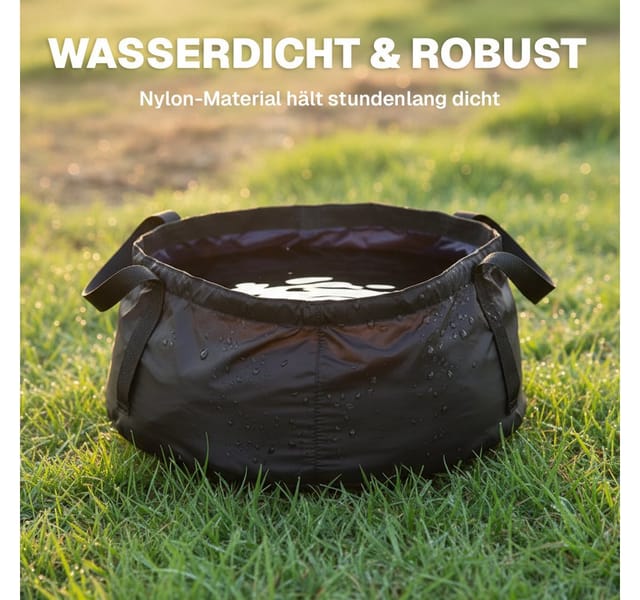 EVOCAMP Schüssel Faltbare Camping Wasserdichte Waschschüssel 8,5 L, 30×14 cm, Schwarz, Nylon, (1-tlg), Kompakt verstaubar, Hitzebeständig bis 90 °C, Ultraleicht 58 g