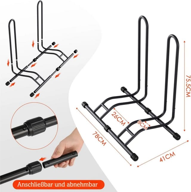 TLGREEN Fahrradständer Boden,Abnehmbar Bodenständer Fahrräder, (2-St., Reifenbreite bis 80 mm, Freistehend Fahrradhalter), Radständer für Mountainbike Rennrad MTB,Stabil,Schwarz