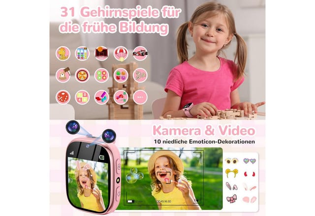 SWGOTA 800mAh 2G Smartwatch Kinder mit Telefonfunktion,Unterstützung für SOS Smartwatch (1,83 Zoll) mit 31 Spiele, Schulmodus,Foto,Video,Wecker, IP68 Fitness Tracker Kompatibel mit Android und iOS