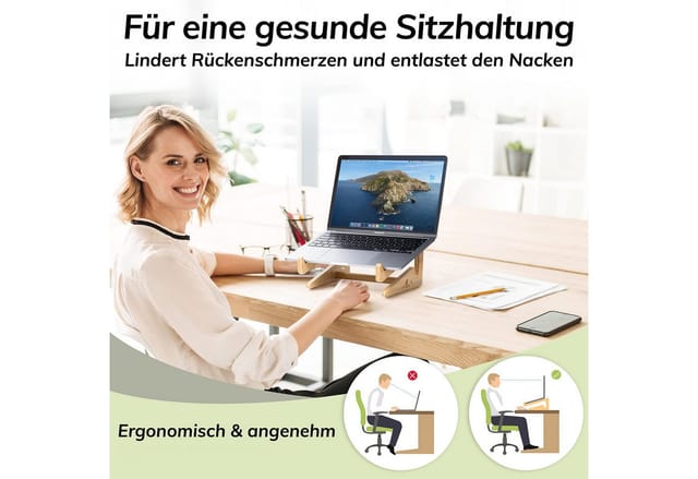 MyFatGorilla Laptop-Ständer aus Bambus, Notebook Ständer für 10-15 Zoll, Schreibtisch Zubehör, (bis 15 Zoll, MacBook Stand, Laptop Halter Holz, Laptop Erhöhung, Notebookständer, vertikaler Laptop Stand)