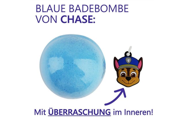 HF Home Flair Badekugel 1x Paw Patrol Badebombe - große Badekugel Chase mit Überraschung, 1-tlg., blaue Badekugel - Kokosduft - Vegan- 170g