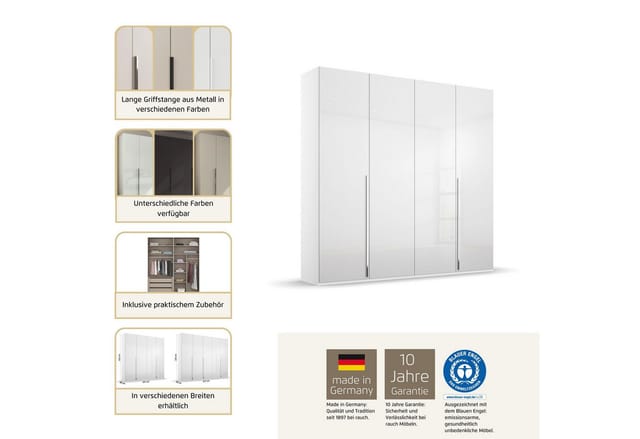RAUCH ORANGE Montclar Drehtürenschrank (Basic-Zubehör, Weiß, Griffe Grau, Breite 251 cm / Höhe 223 cm)