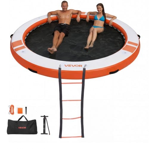 VEVOR Aufblasbares Schwimmdock, φ3,05 m, Schwimmplattform mit Rutschfester Oberfläche, Tragetasche & Abnehmbarer Leiter, Schwimmende Insel, Wasserplattform für Pool, Strand & Meer, Orange