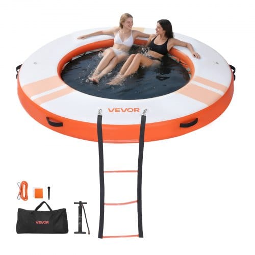 VEVOR Aufblasbares Schwimmdock, φ2,44 m, Schwimmplattform mit Rutschfester Oberfläche, Tragetasche & Abnehmbarer Leiter, Schwimmende Insel, Wasserplattform für Pool, Strand & Meer, Orange