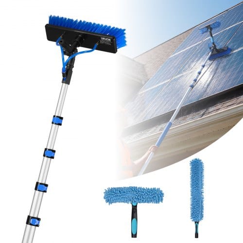 VEVOR Teleskop Waschbürste für Solarpanel, Photovoltaik Reiniger mit 1,8-7,3m Alu-Teleskop 20m Wasseranschluss 180° Bürste Abzieher & Seifenspender, Reinigungsset für Solaranlage Fenster Terrassendach