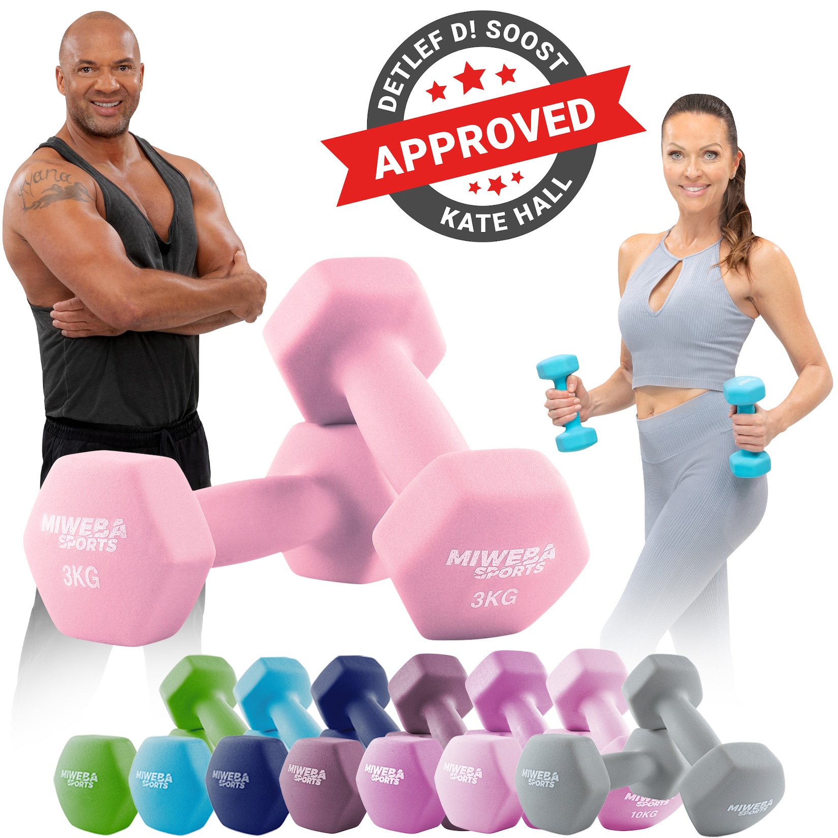 Miweba Sports Gymnastikhanteln 2er-Set NKH100, bodenschonend, 0,5-10 kg, Anti-Rutsch-Oberfläche (Rosa, 2x 3,0 Kg)