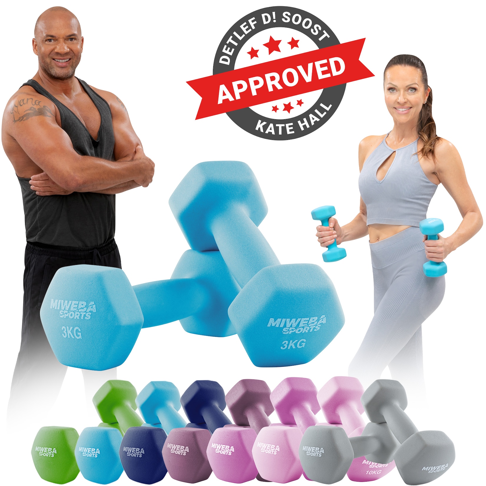 Miweba Sports Gymnastikhanteln 2er-Set NKH100, bodenschonend, 0,5-10 kg, Anti-Rutsch-Oberfläche (Türkis, 2x 3,0 Kg)