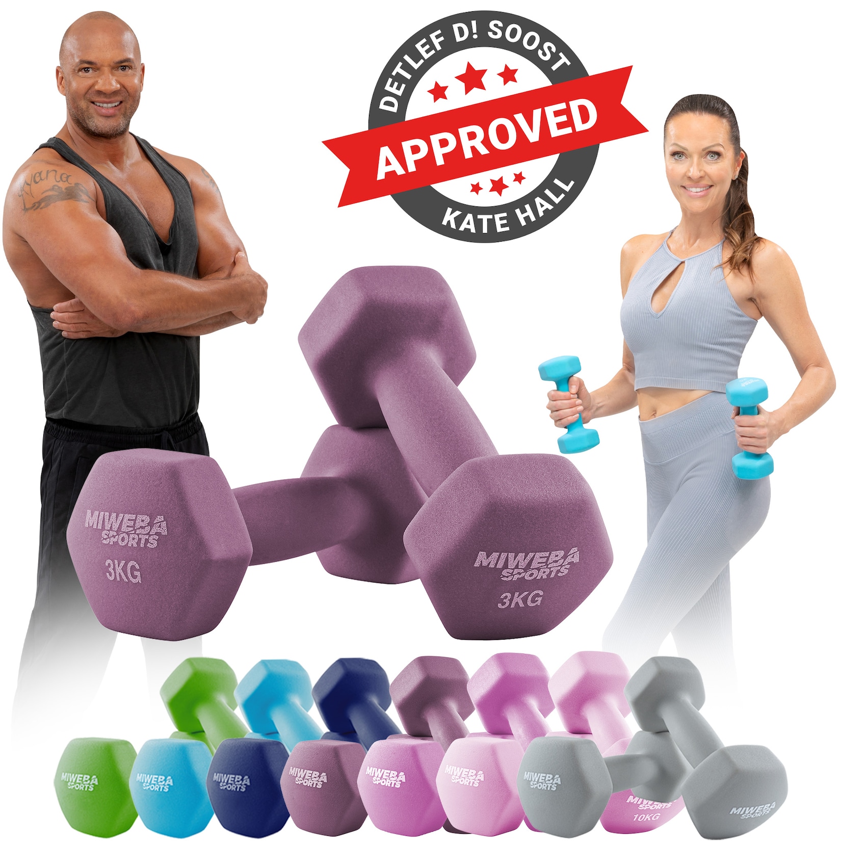 Miweba Sports Gymnastikhanteln 2er-Set NKH100, bodenschonend, 0,5-10 kg, Anti-Rutsch-Oberfläche (Lila, 2x 3,0 Kg)