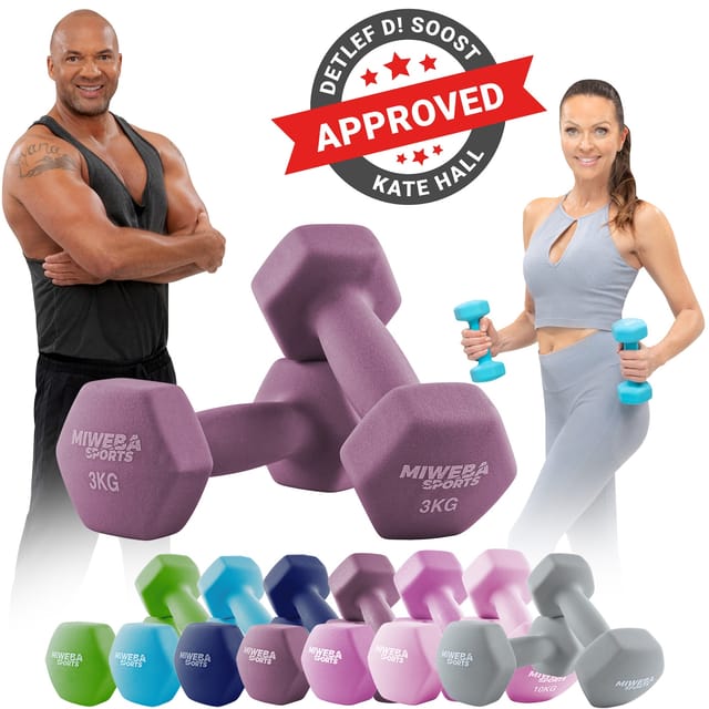 Miweba Sports Gymnastikhanteln 2er-Set NKH100, bodenschonend, 0,5-10 kg, Anti-Rutsch-Oberfläche (Lila, 2x 3,0 Kg)