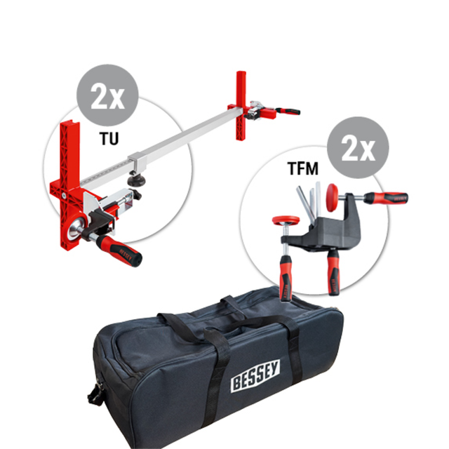 BESSEY 2x Türfutterstrebe TU + 2x Türfutter-Richtzwinge TFM-2K + Tasche TU-TFM-BAG