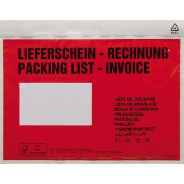 Dokumententasche Lieferschein-rechnung Din C5 240 X 165 Mm (b X H) Polyethylen Rot 250 St./pack.