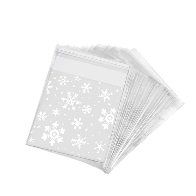 100 Weihnachtsgeschenktüten Mit Schneeflockenmuster, Plastikverpackung Für Süßigkeiten