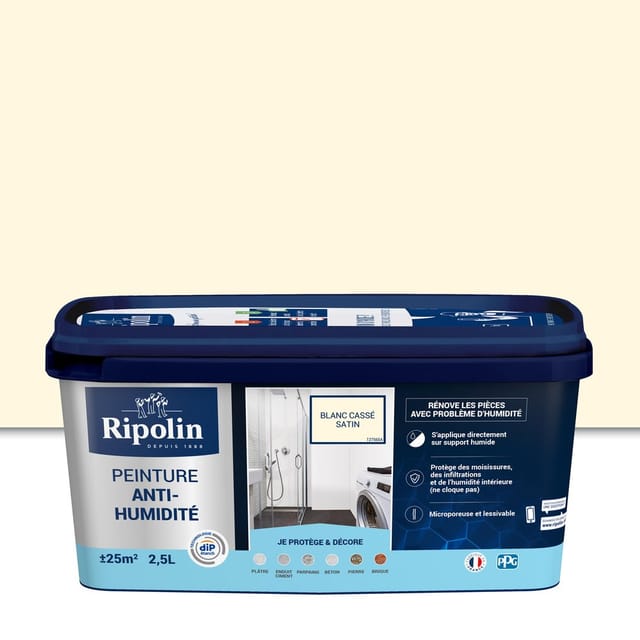 Ripolin Anti-humidity Farbe Satin Weiß Gebrochen 2,5l