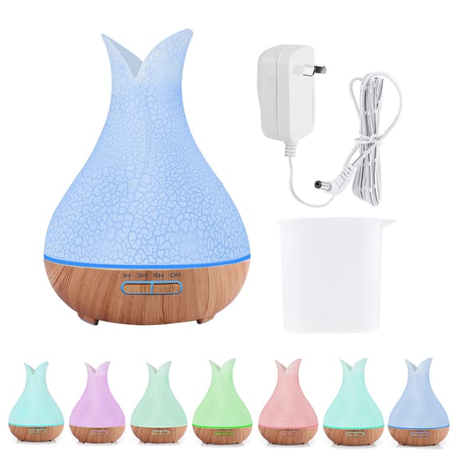 400-ml-diffusor Für Ätherische Öle Mit 7-farbiger Led-beleuchtung – Luftbefeuchter Im Holzdesign Für Büro Und Zuhause – 100–240 V