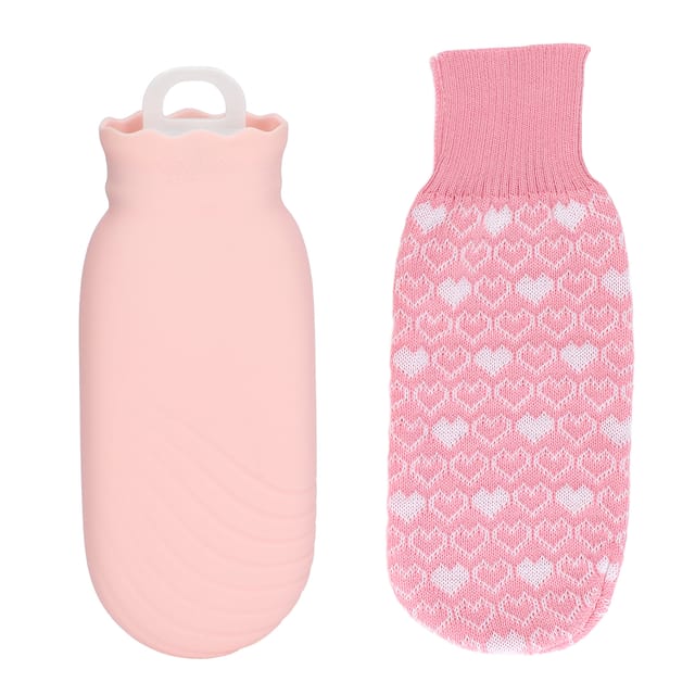 550 Ml Wärmflasche Aus Weichem Silikon, Auslaufsicher, Niedliches Rosa Cartoon-design