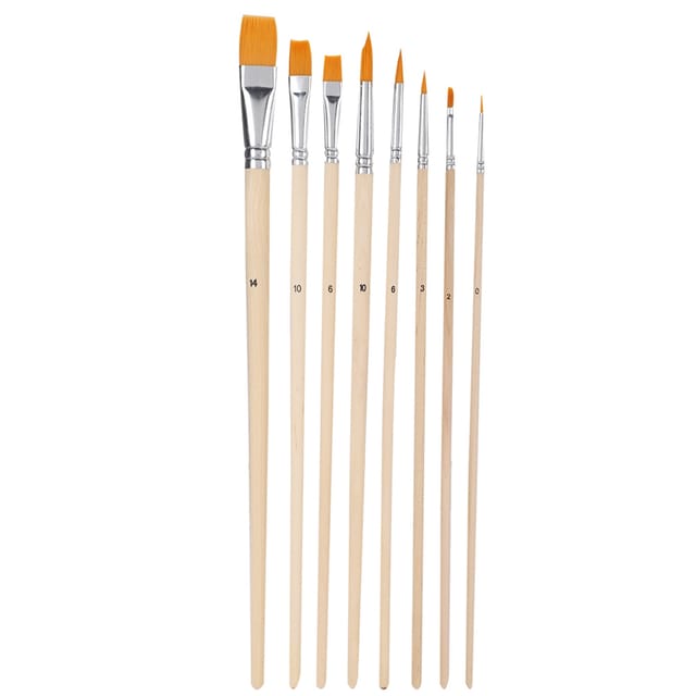 Set Mit 8 Flachen Nylonborstenpinseln Mit Holzgriffen Für Aquarell-, Acryl- Und Gouachemalerei