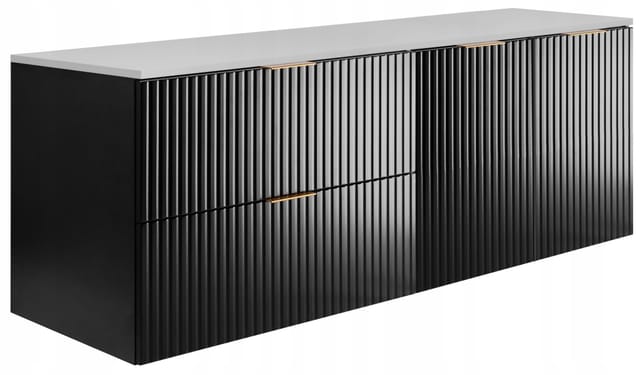 Waschtischunterschrank - 140 Cm - Schwarz Und Weiß - Modernes Design - Geriffelte Fronten