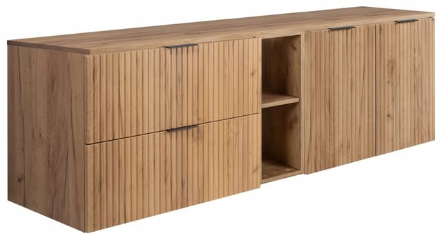 Waschtischunterschrank - 140 Cm - Goldene Eiche - Modernes Design - Gerillte Fronten