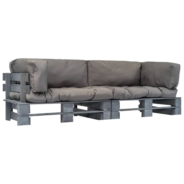 2-tlg. Outdoor-sofa-set Paletten Mit Kissen In Grau Kiefernholz Vidaxl