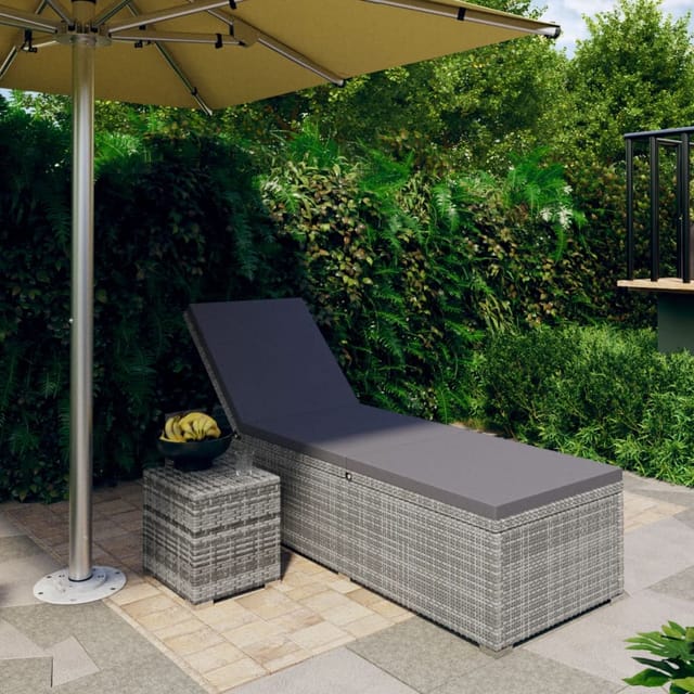 Sonnenliege Mit Auflage Und Teetisch Poly Rattan Grau - Vidaxl