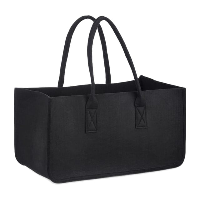 Relaxdays Kaminholztasche Aus Filz, Tragbarer Feuerholzkorb, Faltbarer Zeitungshalter Hxbxt: 25 X 25 X 50 Cm, Schwarz
